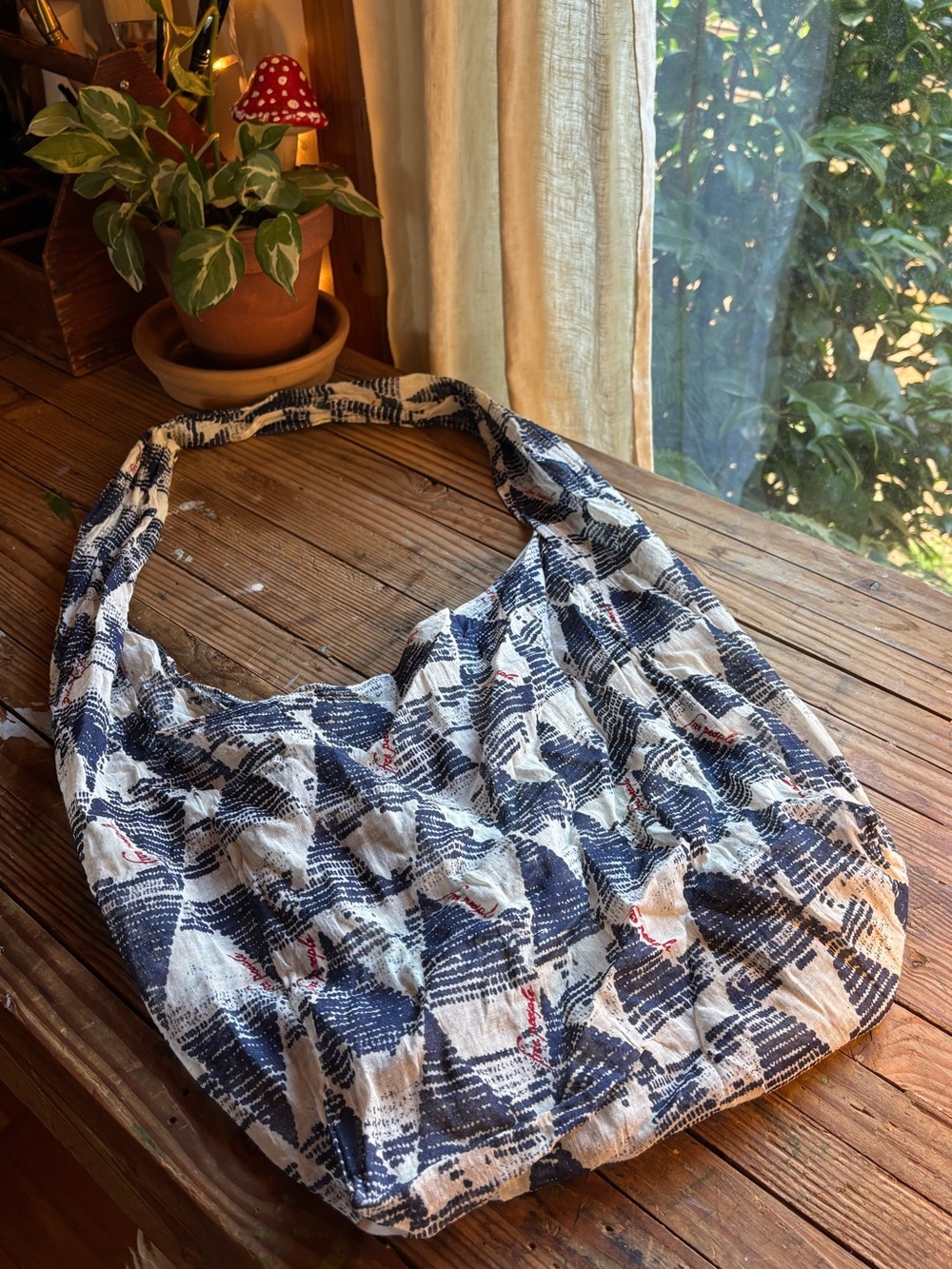 Free People Sheer 100% Cotton Navy and White Tote Bag